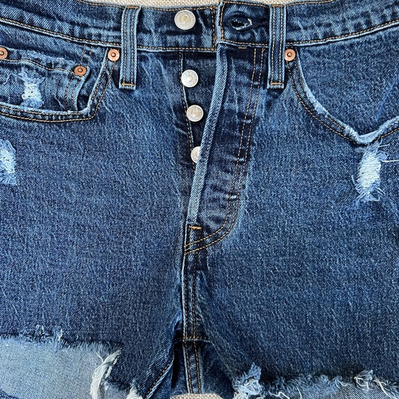 Levi's 501 High Waisted Blue Jean Shorts - Picture 2 of 5